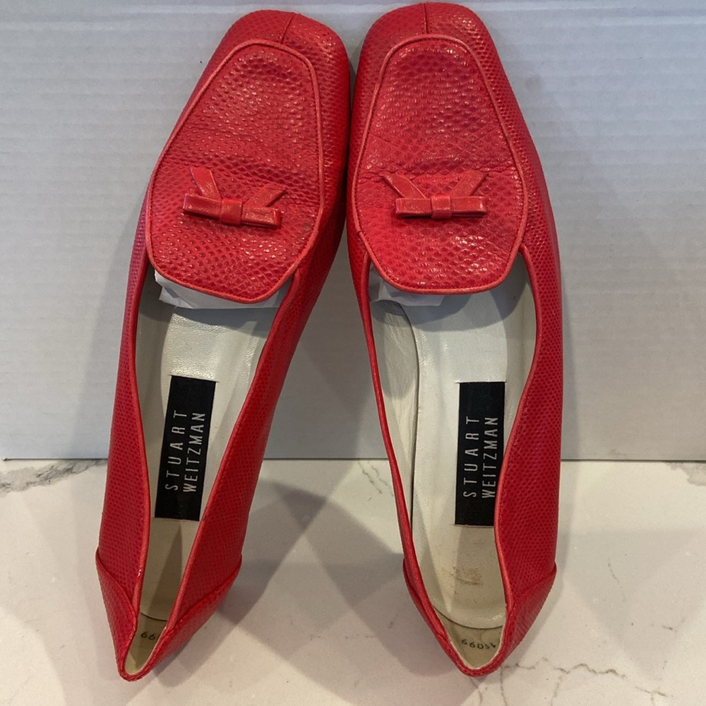 Stuart Weitzman Red Leather Loafers with Bow - Picture 2 of 8